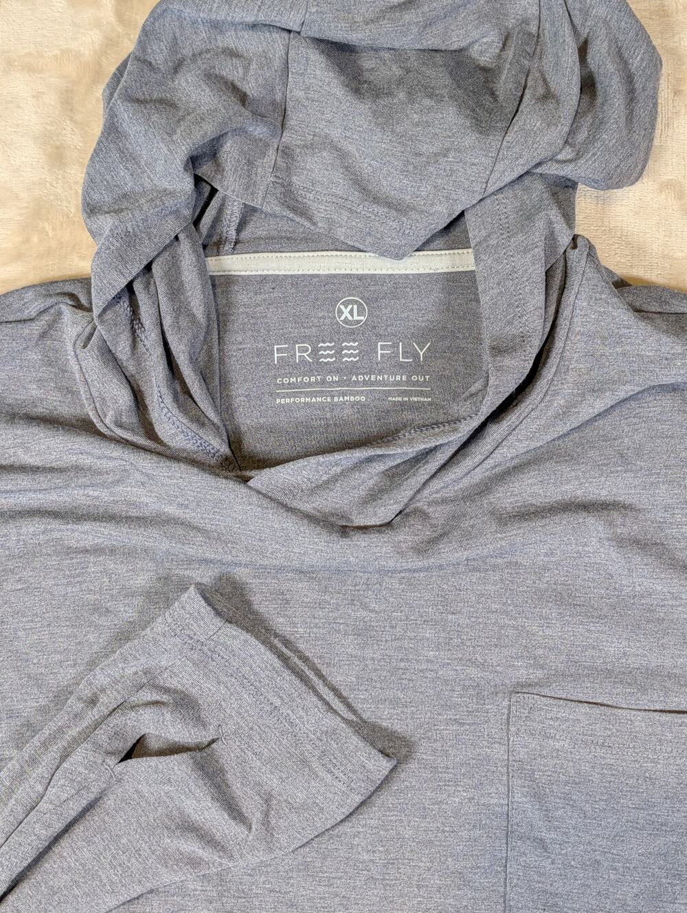 Free Fly Mens XL Blue Gray Bamboo Lightweight Performance Hoodie Pocket